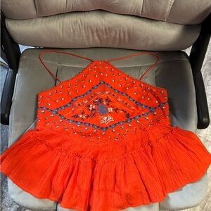 Free People Orange Embroidered Camisole